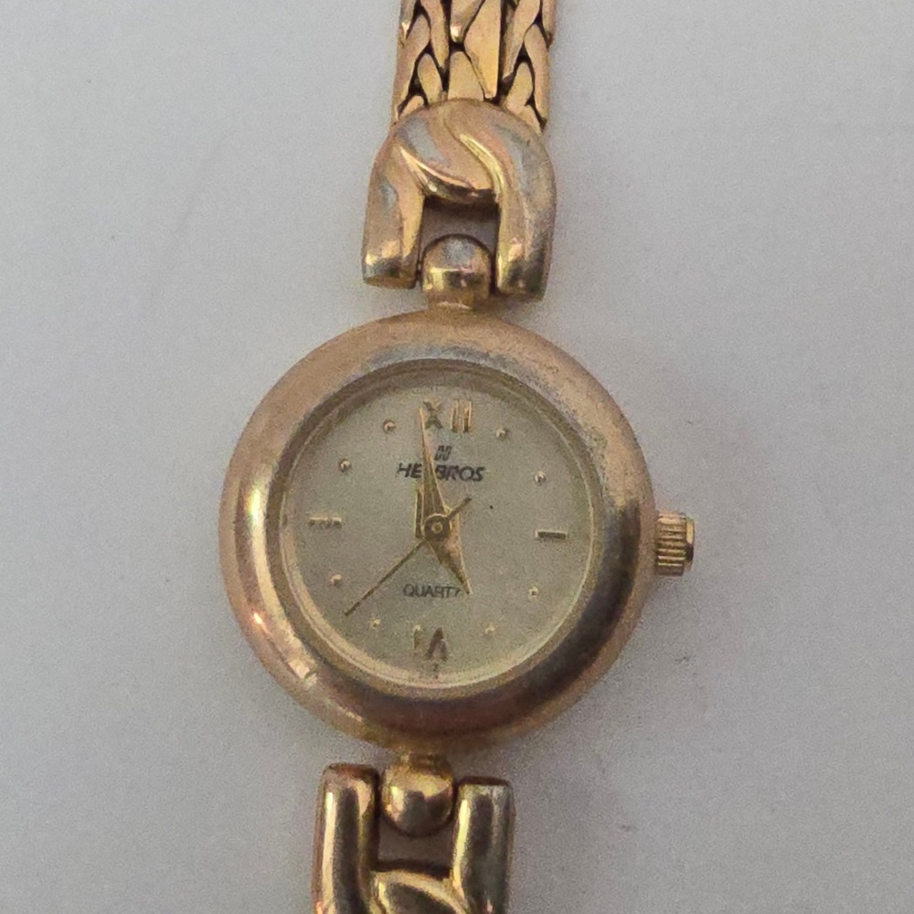 Helbros 9940 Quartz Watch Womens Gold Tone Woven Wheat Band Vintage Classic